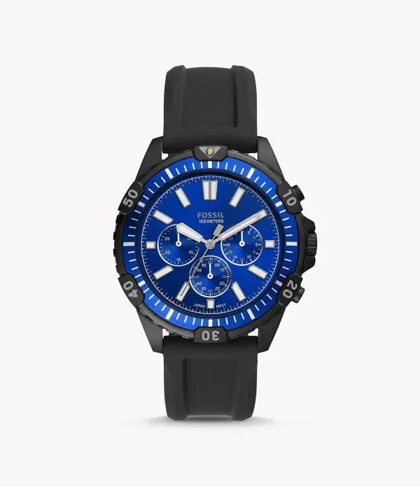 Fossil Men’s Quartz Silicone Strap Blue Dial 44mm Watch FS5695