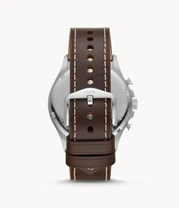 Fossil Men’s Chronograph Quartz Leather Strap Beige Dial 46mm Watch FS5696