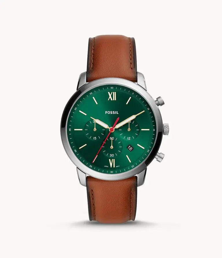 Fossil Men’s Chronograph Quartz Leather Strap Green Dial 44mm Watch FS5735
