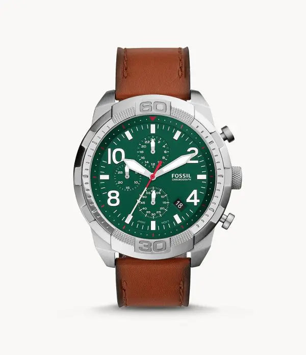 Fossil Men’s Chronograph Quartz Leather Strap Green Dial 50mm Watch FS5738