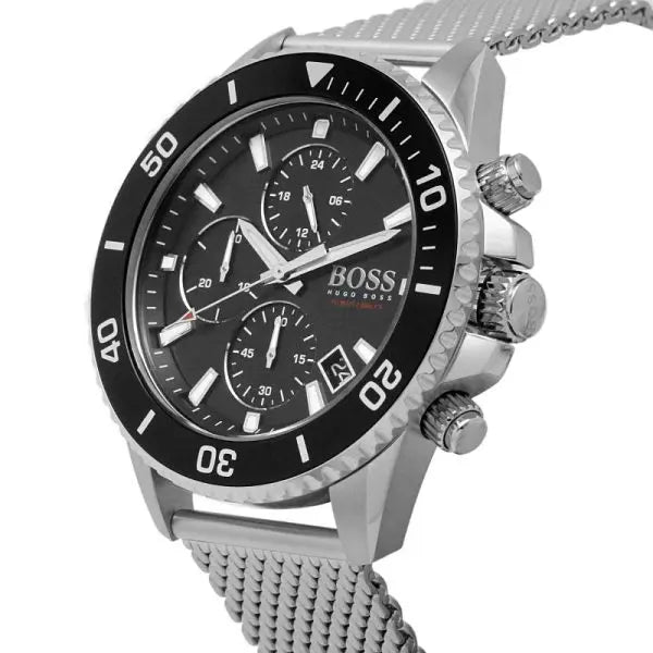 Hugo Boss Men’s Quartz Silver Stainless Steel Black Dial 45mm Watch 1513904