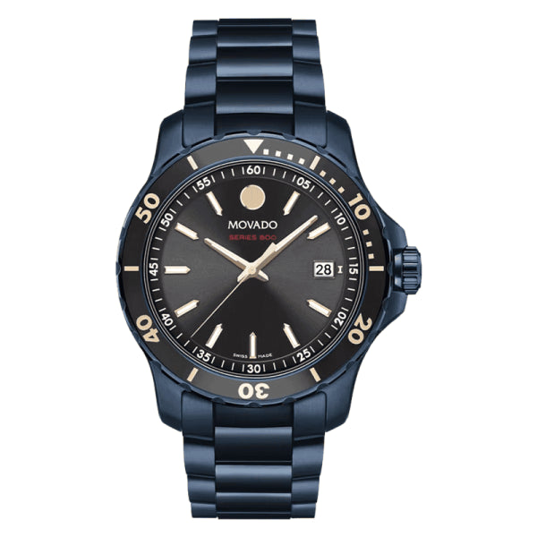 Movado Men’s Swiss Made Quartz Blue Stainless Steel Black Dial 40mm Watch 2600160