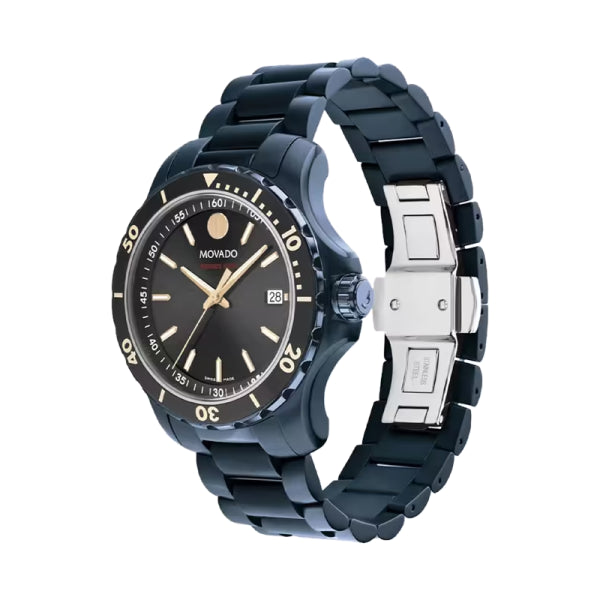 Movado Men’s Swiss Made Quartz Blue Stainless Steel Black Dial 40mm Watch 2600160