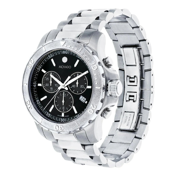 Movado Men’s Swiss Made Quartz Silver Stainless Steel Black Dial 42mm Watch 2600110