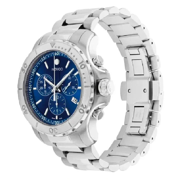 Movado Men’s Swiss Made Quartz Silver Stainless Steel Blue Dial 42mm Watch 2600151