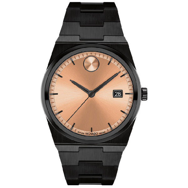 Movado Unisex Quartz Swiss Made Black Stainless Steel Rose Gold Dial 40mm Watch 3601244