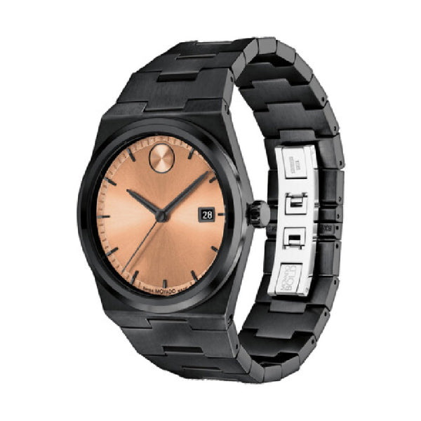 Movado Unisex Quartz Swiss Made Black Stainless Steel Rose Gold Dial 40mm Watch 3601244