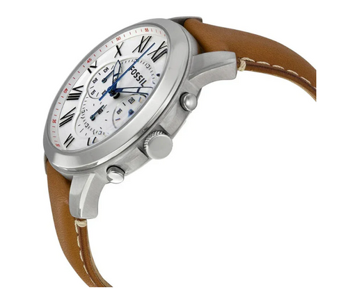 Fossil Men’s Chronograph Quartz Brown Leather Strap White Dial 43mm Watch FS5060