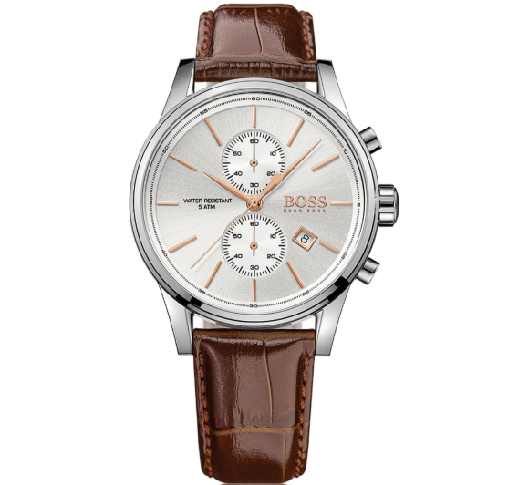 Hugo Boss Men’s Quartz Lather Strap Silver Dial 41mm Watch 1513280