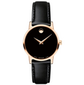 Movado Women’s Swiss Made Quartz Leather Strap Black Dial 28mm Watch 607276