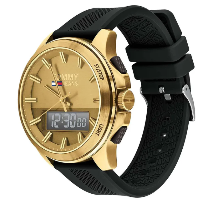 Tommy Hilfiger Men’s Analog Digital Silicone Strap Gold Dial 46mm Watch 1791762