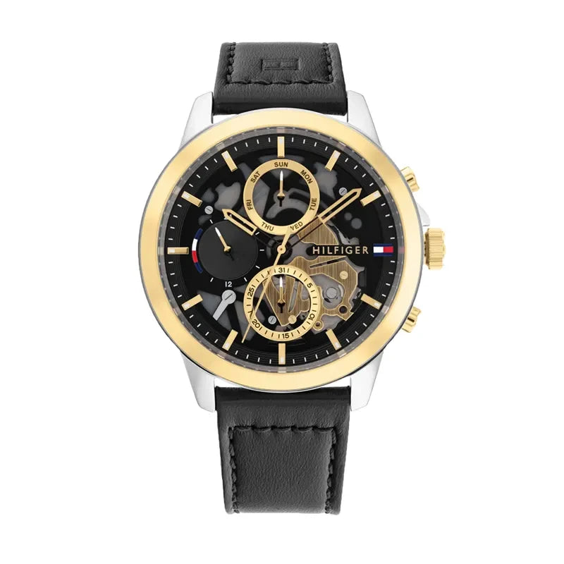 Tommy Hilfiger Men’s Quartz Black Leather Strap Black Dial 44mm Watch 1710474