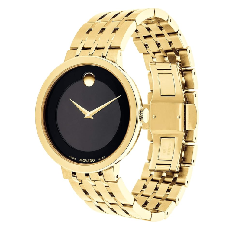 Movado Men’s Swiss Made Quartz Stainless Steel Black Dial 39mm Watch 607059