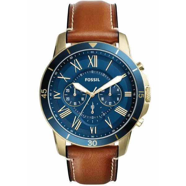 Fossil Men’s Quartz Brown Leather Strap Blue Dial 44mm Watch FS5268