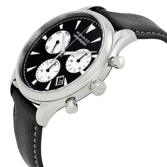 Movado Men’s Swiss Made Quartz Leather Strap Black Dial 43mm Watch 3650005