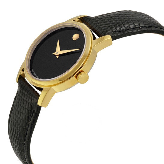 Movado Women’s Quartz Swiss Made Black Leather Strap Black Dial 26mm Watch 2100006
