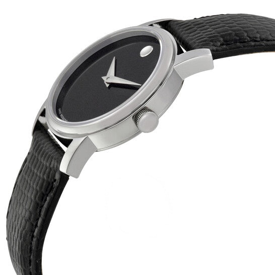 Movado Women’s Swiss Made Quartz Black Leather Strap Black Dial 26mm Watch 2100004