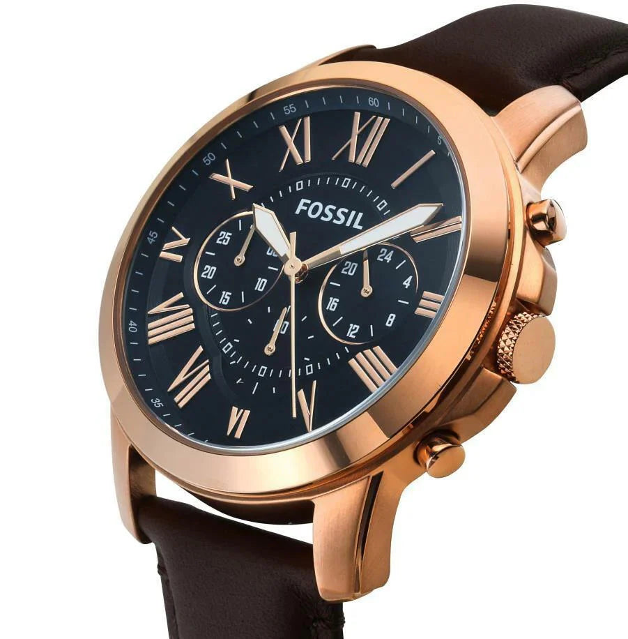 Fossil Men’s Quartz Brown Leather Strap Blue Dial 44mm Watch FS5068