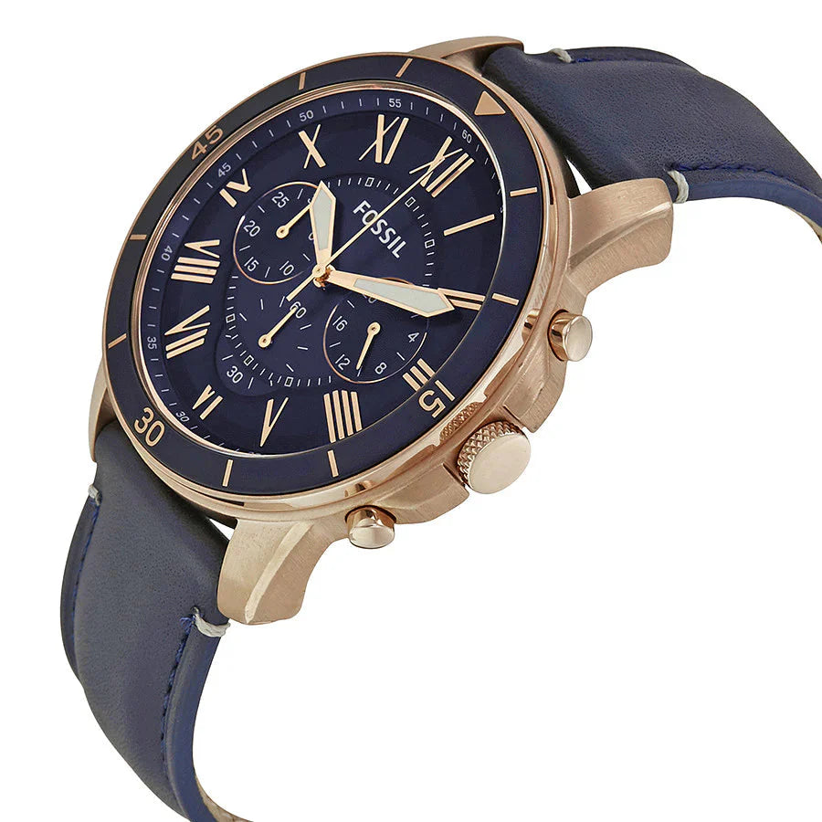Fossil Men’s Chronograph Quartz Blue Leather Strap Blue Dial 43mm Watch FS5237