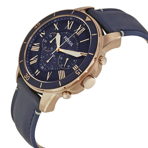 Fossil Men’s Chronograph Quartz Blue Leather Strap Blue Dial 43mm Watch FS5237