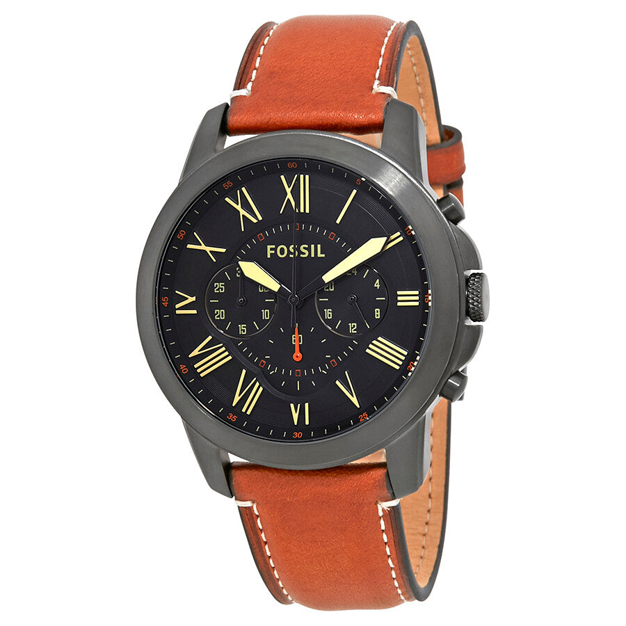 Fossil Men’s Quartz Brown Leather Strap Black Dial 44mm Watch FS5241