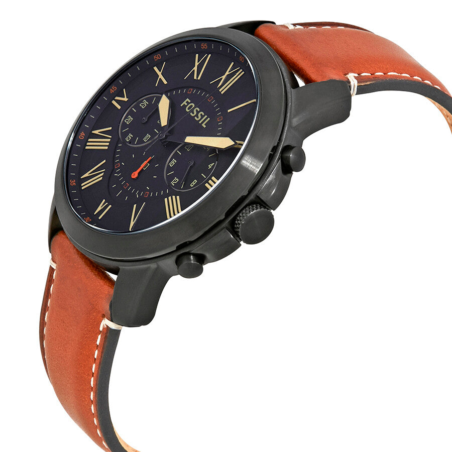 Fossil Men’s Quartz Brown Leather Strap Black Dial 44mm Watch FS5241