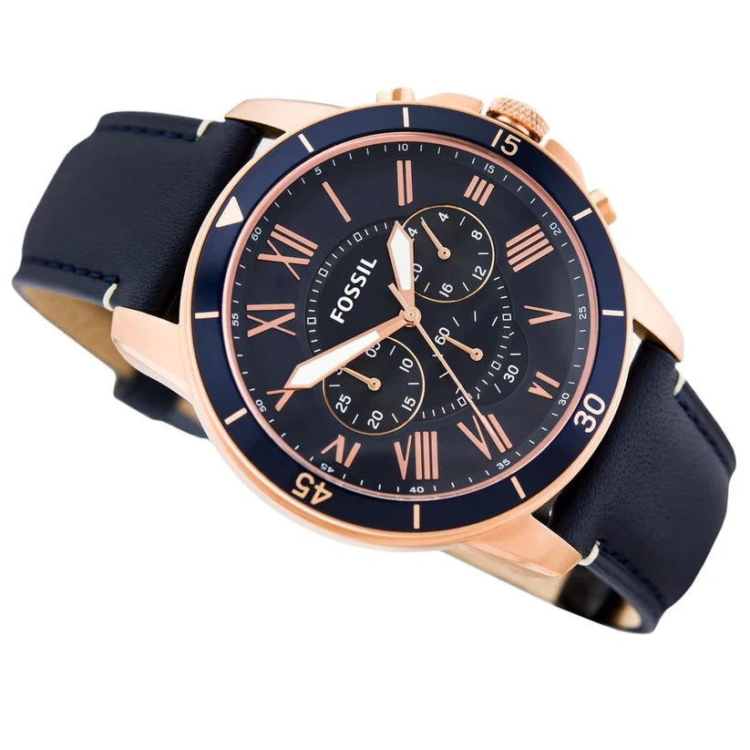 Fossil Men’s Chronograph Quartz Blue Leather Strap Blue Dial 43mm Watch FS5237