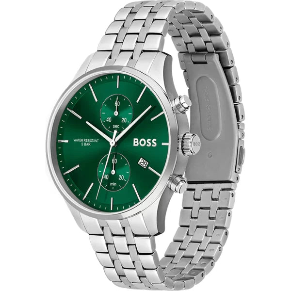 Hugo Boss Men’s Quartz Silver Stainless Steel Green Dial 42mm Watch 1513975