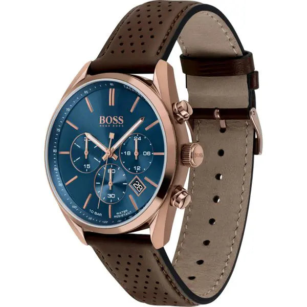 Hugo Boss Men’s Quartz Leather Strap Blue Dial 44mm Watch 1513817