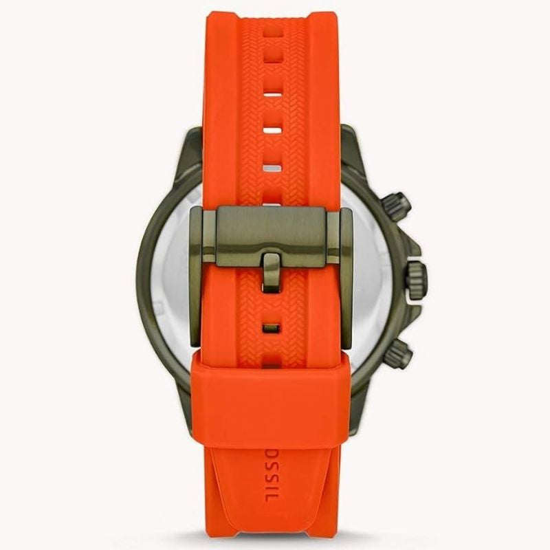 Fossil Men’s Chronograph Quartz Orange Silicone Strap Green Dial 45mm Watch BQ2500