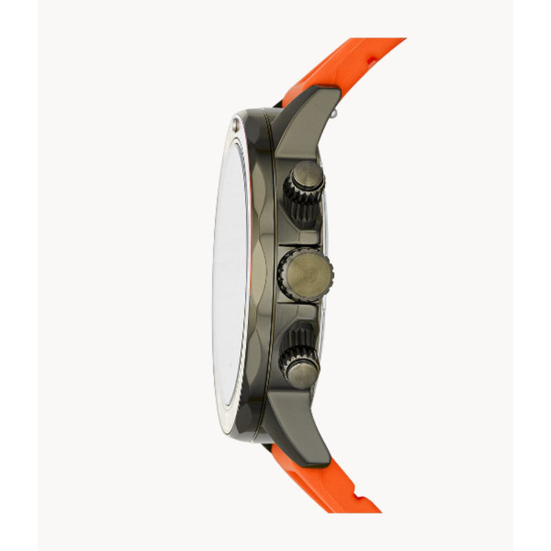 Fossil Men’s Chronograph Quartz Orange Silicone Strap Green Dial 45mm Watch BQ2500