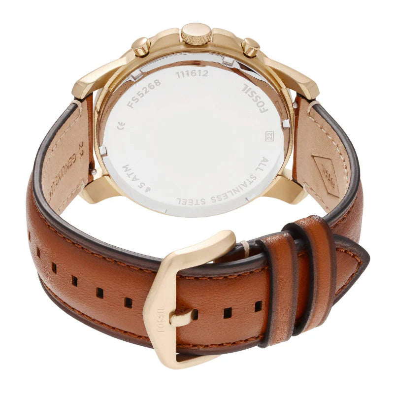 Fossil Men’s Quartz Brown Leather Strap Blue Dial 44mm Watch FS5268
