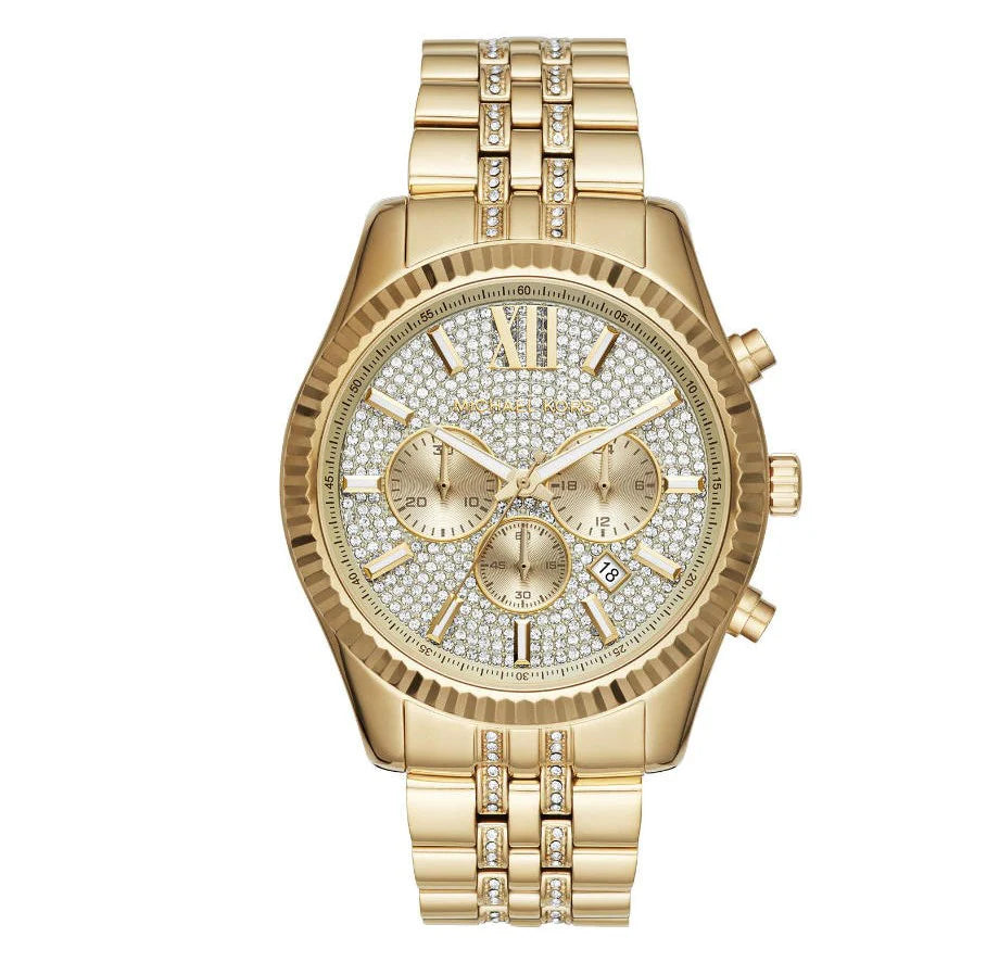 Michael Kors Men’s Lexington Chronograph Stainless Steel Gold Dial 44mm Watch MK8579