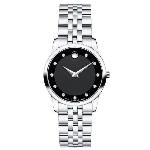 Movado Women’s Quartz Swiss Made Stainless Steel Black Dial 28mm Watch 606858