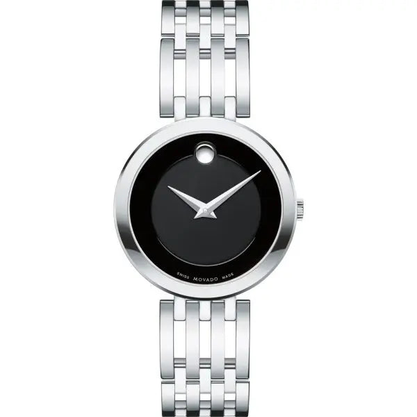 Movado Women’s Quartz Swiss Made Stainless Steel Black Dial 28mm Watch 607051