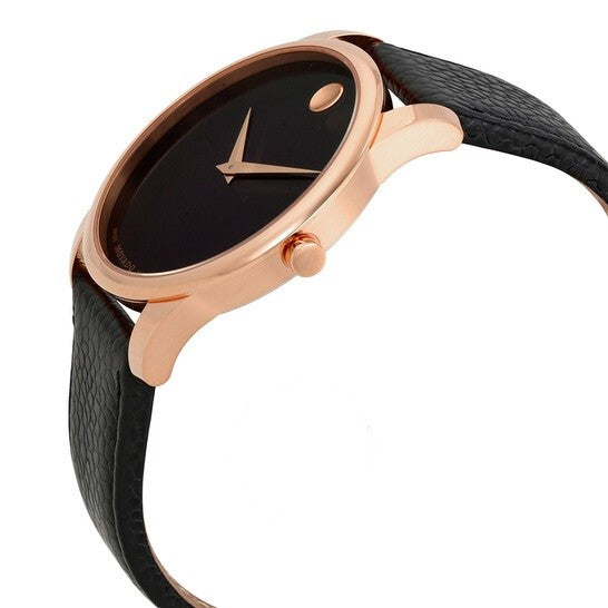 Movado Men’s Quartz Swiss Made Leather Strap Black Dial 40mm Watch 607060