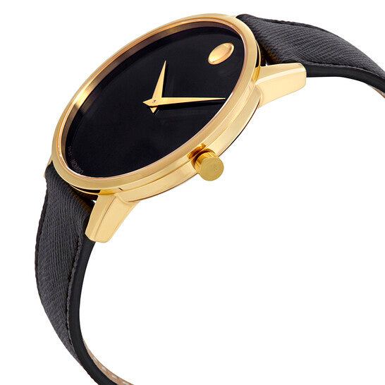 Movado Men’s Quartz Swiss Made Leather Strap Black Dial 40mm Watch 607195