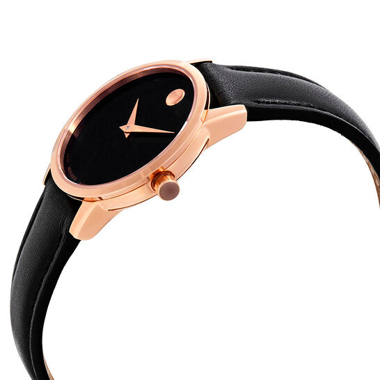 Movado Women’s Swiss Made Quartz Leather Strap Black Dial 28mm Watch 607276