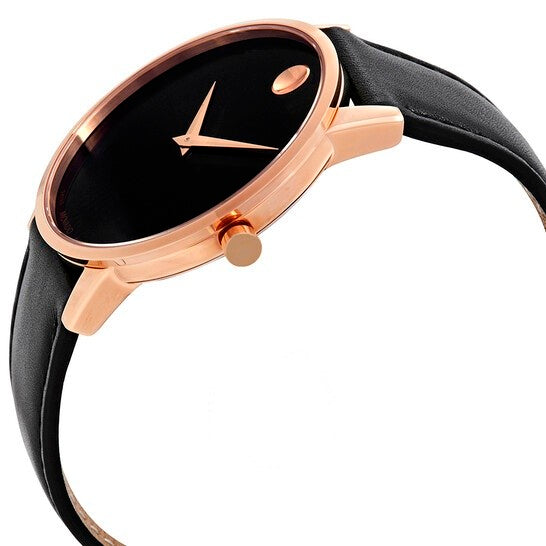 Movado Men’s Quartz Swiss Made Leather Strap Black Dial 40mm Watch 607272