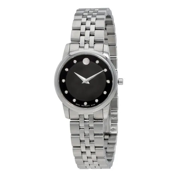 Movado Women’s Quartz Swiss Made Stainless Steel Black Dial 28mm Watch 606858