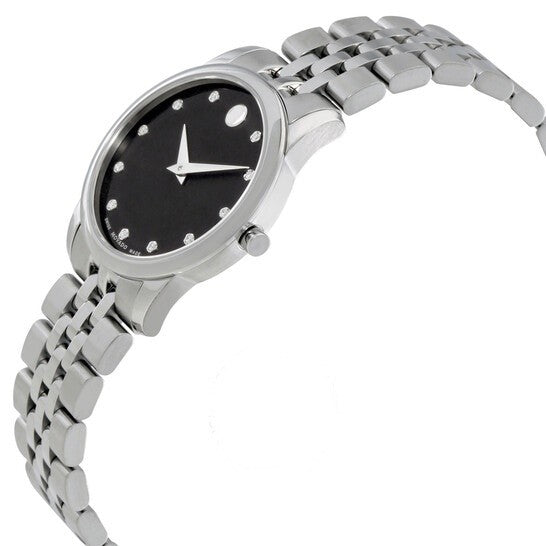 Movado Women’s Quartz Swiss Made Stainless Steel Black Dial 28mm Watch 606858