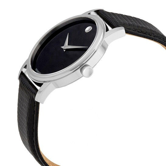 Movado Men’s Quartz Swiss Made Leather Strap Black Dial 38mm Watch 2100002
