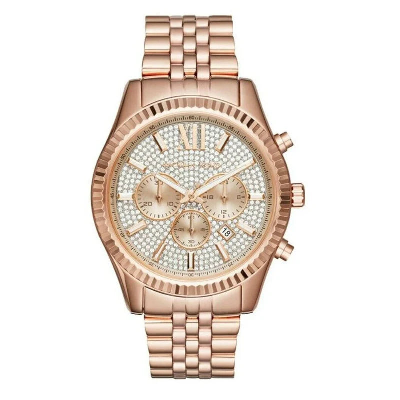 Michael Kors Men’s Analog Quartz Lexington Chronograph Stainless Steel Rose Gold Dial 44mm Watch MK8580