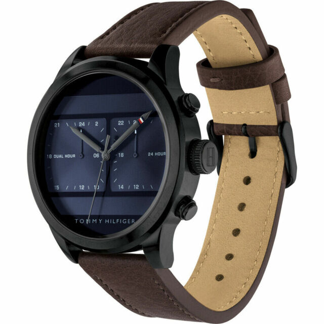 Tommy Hilfiger Men’s Quartz Brown Leather Strap Blue Dial 44mm Watch 1791593