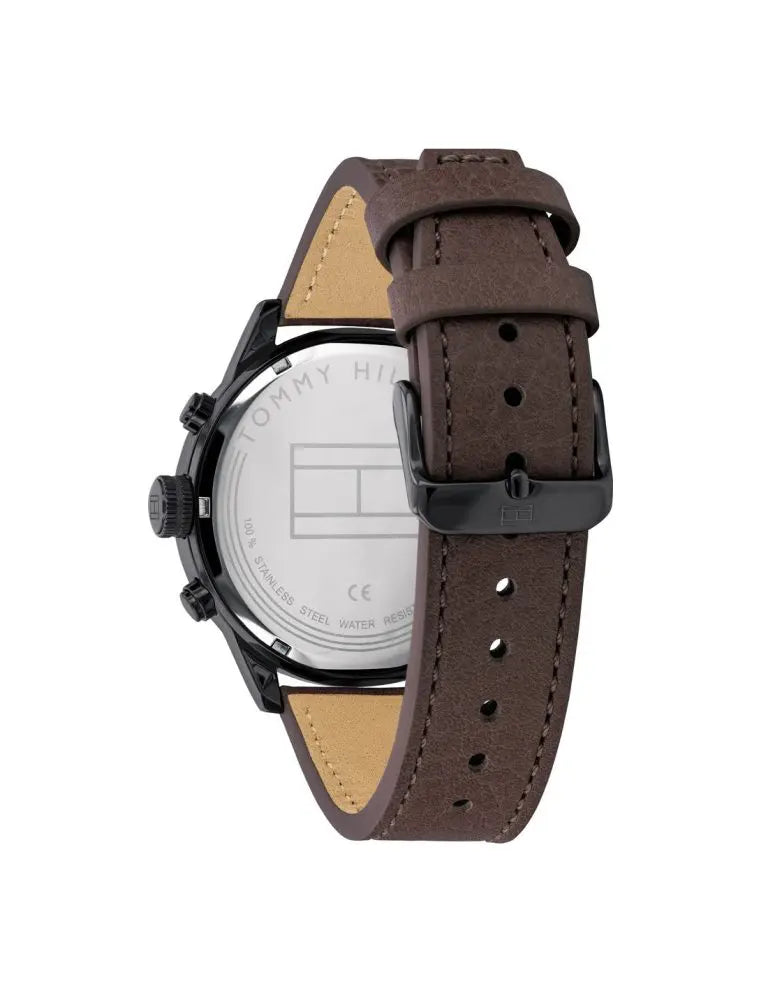 Tommy Hilfiger Men’s Quartz Brown Leather Strap Blue Dial 44mm Watch 1791593