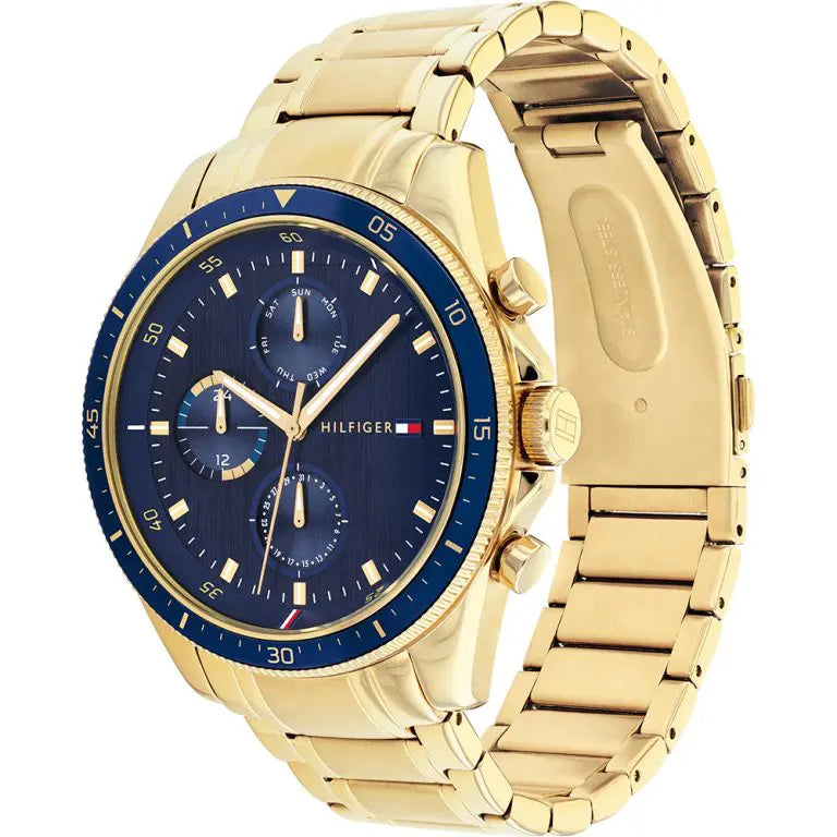 Tommy Hilfiger Men’s Quartz Gold Stainless Steel Blue Bezel Blue Dial 44mm Watch 1791834
